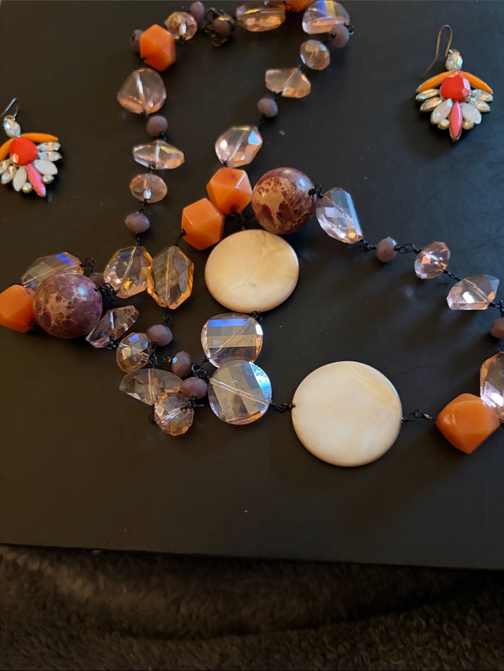 Women’s Multi-Color Beaded Statement Necklace with Orange Accents